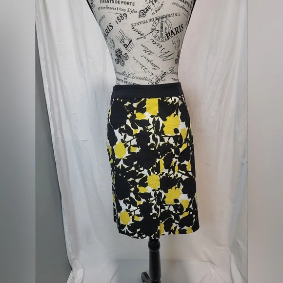 Margaret M Black and Yellow Floral A-Line Skirt - Picture 3 of 7